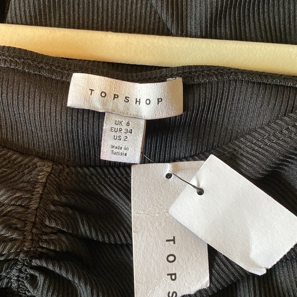 NWT Topshop Black Ribbed Ruched Long Sleeve Midi Dress. Size US 2. Stretchy! - Picture 14 of 15